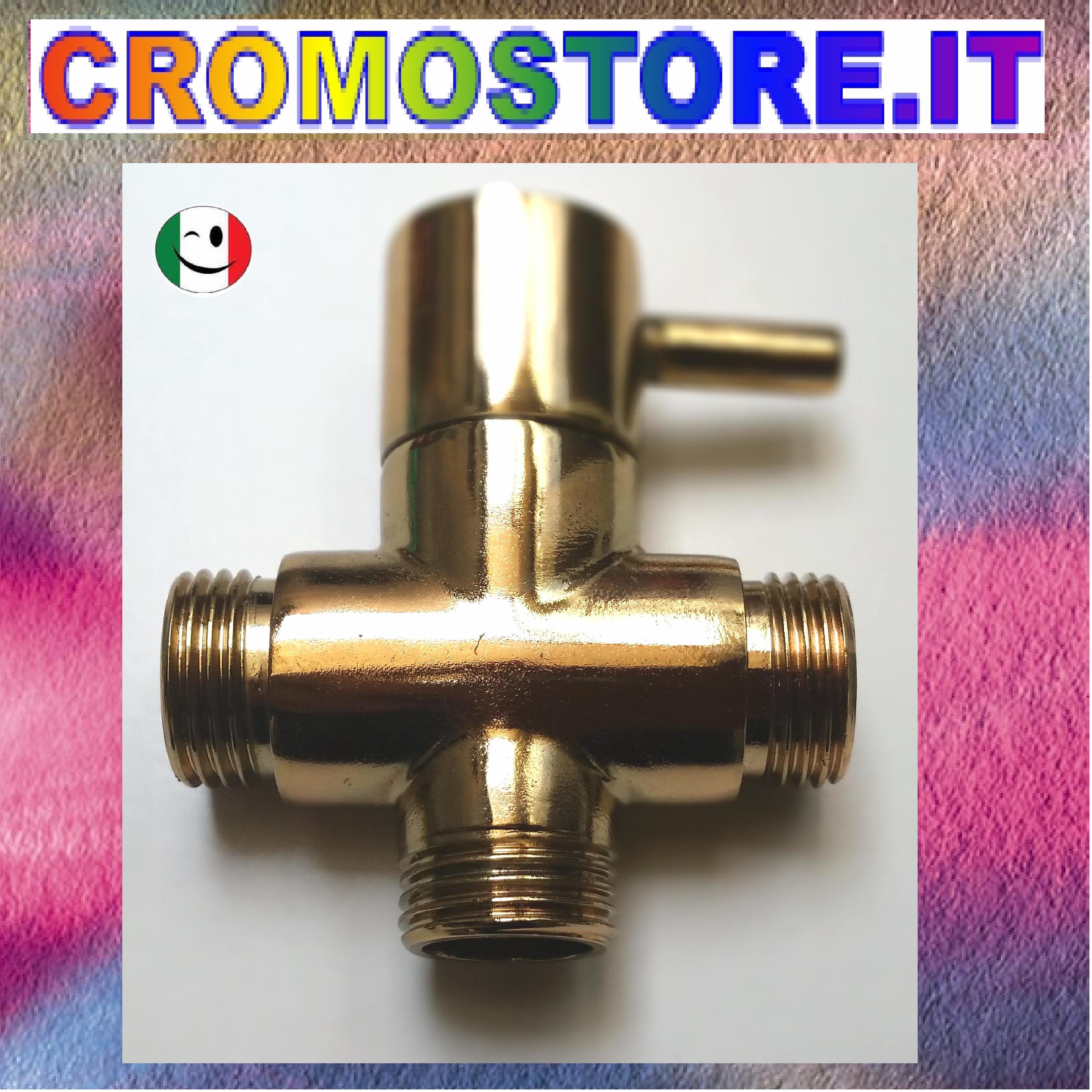 Deviatore Di Flusso Per Colonna Doccia.Deviatore Di Flusso A 3 Vie M X M X M In Ottone Dorato Bagno Oro 24kt Cromostore